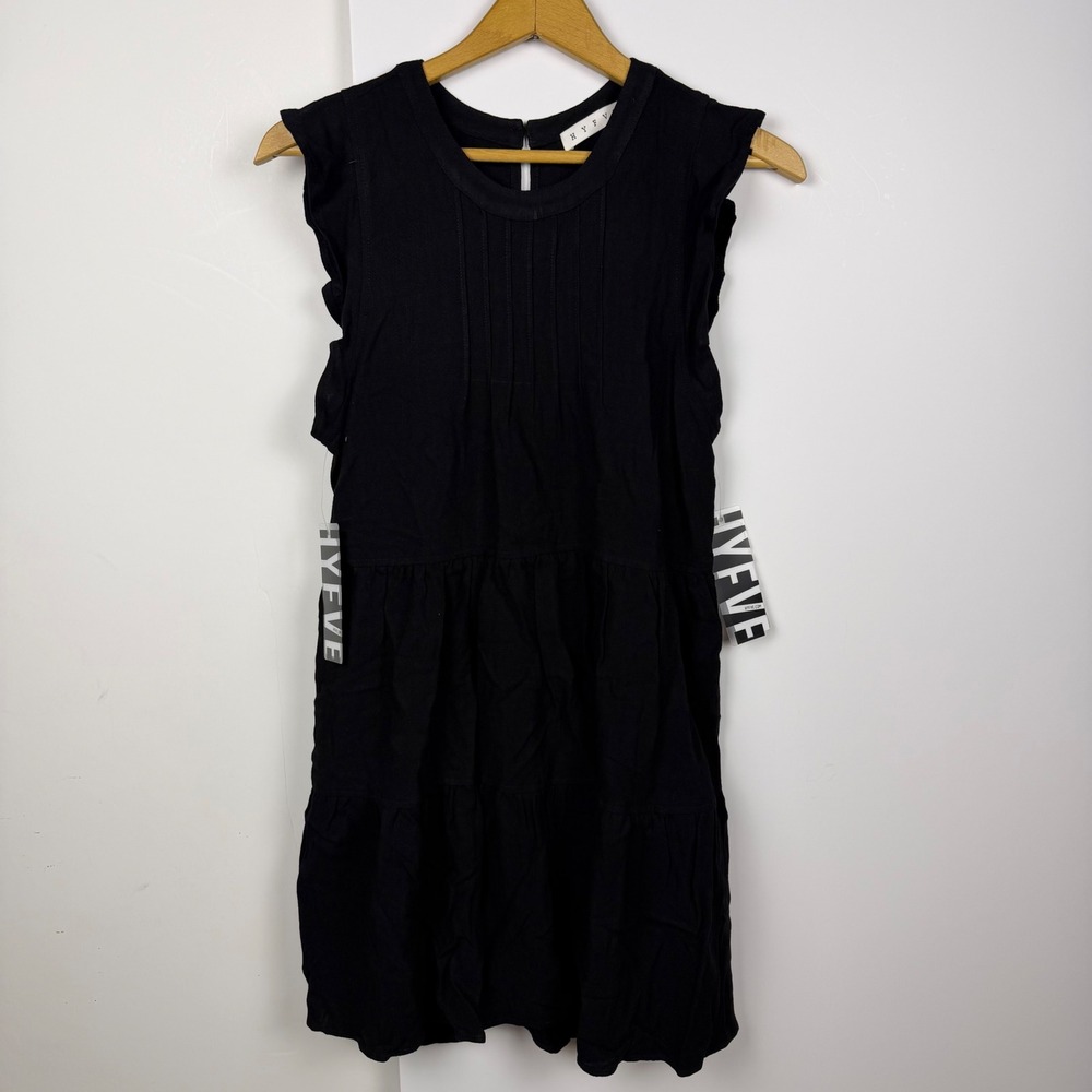 Hyfve Black Sleeveless Ruffle Tiered Pleated Casual Work Dress Loose Fit EST M